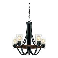 View 5 Light Textured Iron Clear Hammered Glass Shades Chandelier Light Fixture