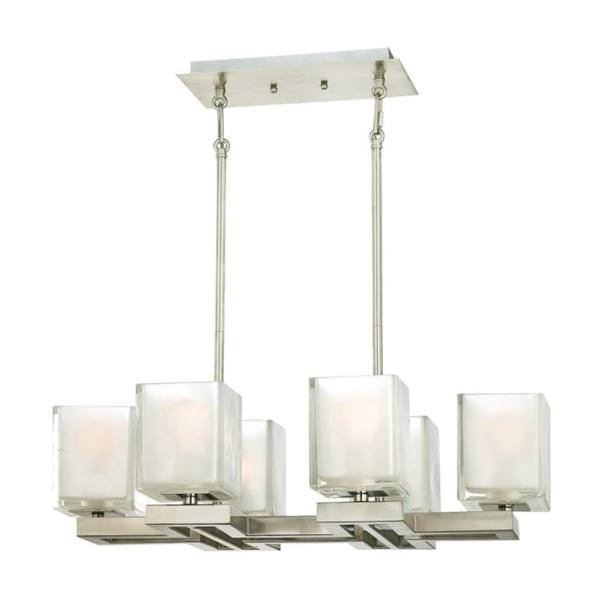 6 Light Brushed Nickel Glazed Ice Block Glass Shades Chandelier Light Fixture
