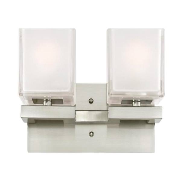 2 Light Brushed Nickel Glazed Ice Block Glass Shades Wall Light Fixture