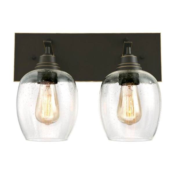 2 Light Oil Rubbed Bronze with Highlights Clear Seeded Glass Shades Wall Light Fixture