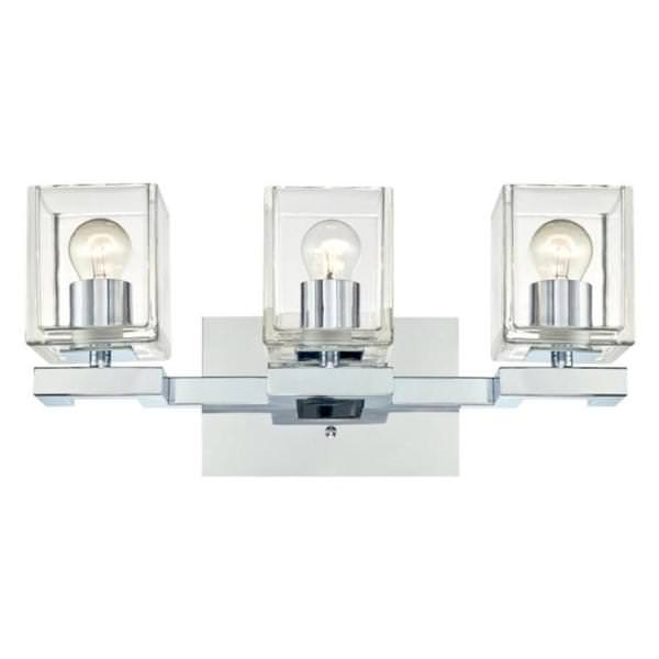 3 Light Chrome Clear Glass Shades Wall Light Fixture
