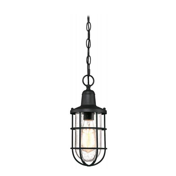 1 Light Textured Black Outdoor Pendant Fixture