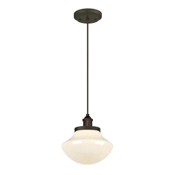 1 Light Oil Rubbed Bronze White Opal Glass Shade