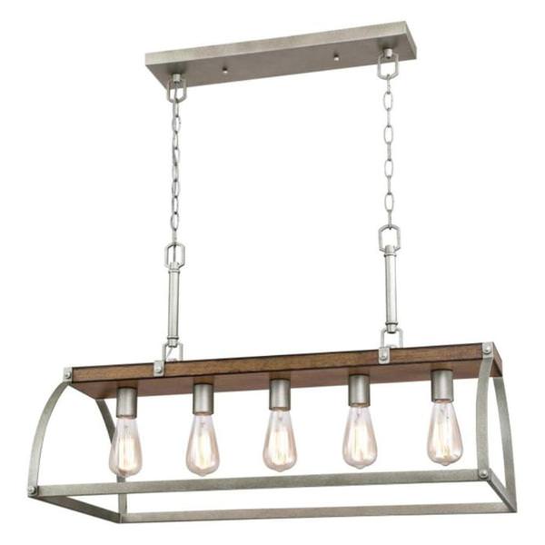5 Light Barnwood with Galvanized Steel Accents Chandelier Light Fixture