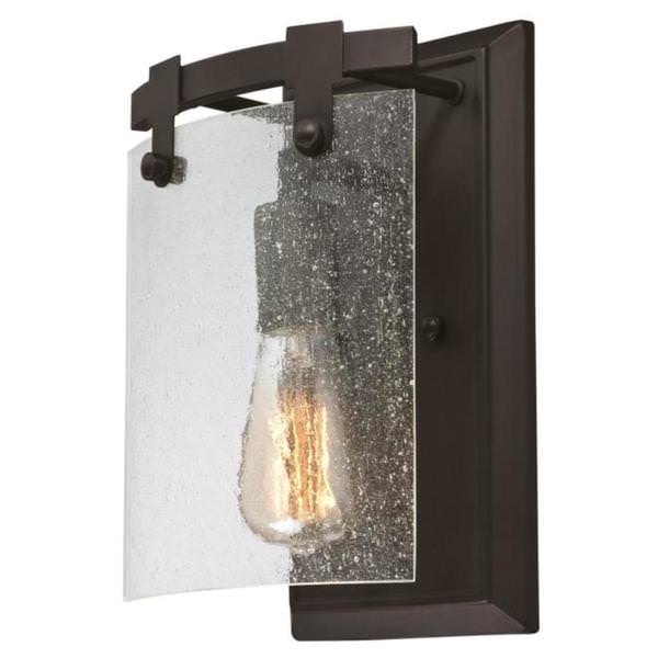 1 Light Oil Rubbed Bronze Clear Seeded Glass Shade Wall Light Fixture