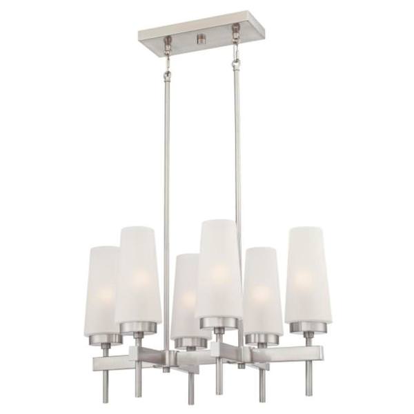 6 Light Brushed Nickel Frosted Glass Shades Chandelier Light Fixture