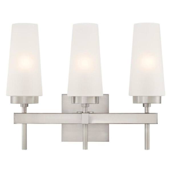 3 Light Brushed Nickel Frosted Glass Shades Wall Light Fixture