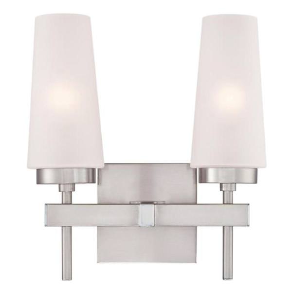 2 Light Brushed Nickel Frosted Glass Shades Wall Light Fixture