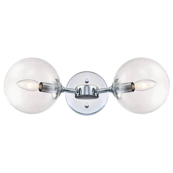 2 Light Chrome Clear Glass Shades Wall Light Fixture