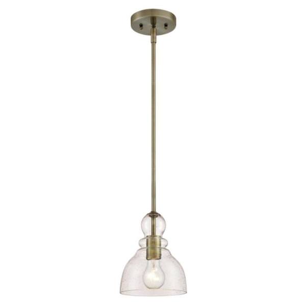 1 Light Antique Brass Clear Seeded Glass Mini Pendant