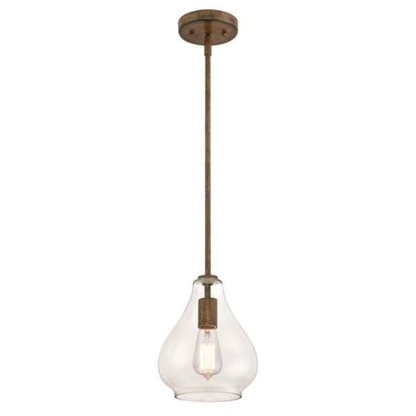 1 Light Barnwood Clear Glass Mini Pendant
