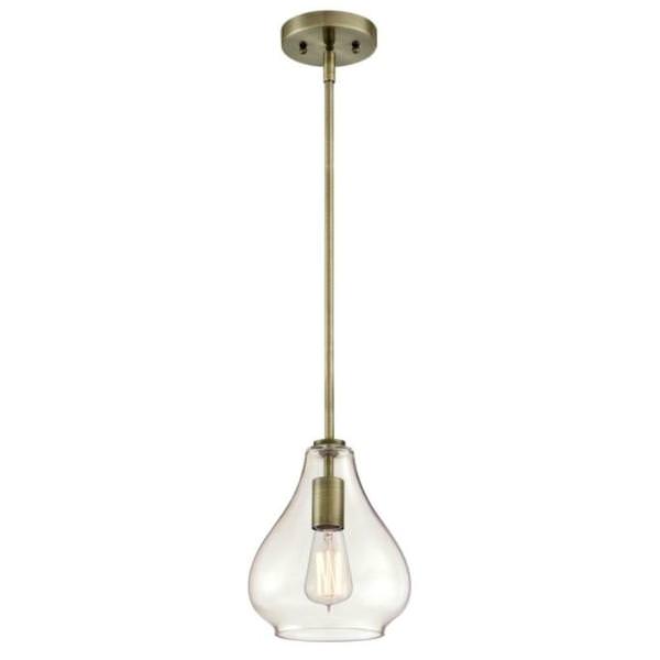 1 Light Antique Brass Clear Glass Mini Pendant
