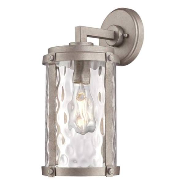 1 Light Weathered Steel Clear Water Glass Outdoor Wall Fixture