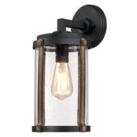 View 1 Light Textured Black with Barnwood Accents Clear Seeded Glass Outdoor Wall Fixture