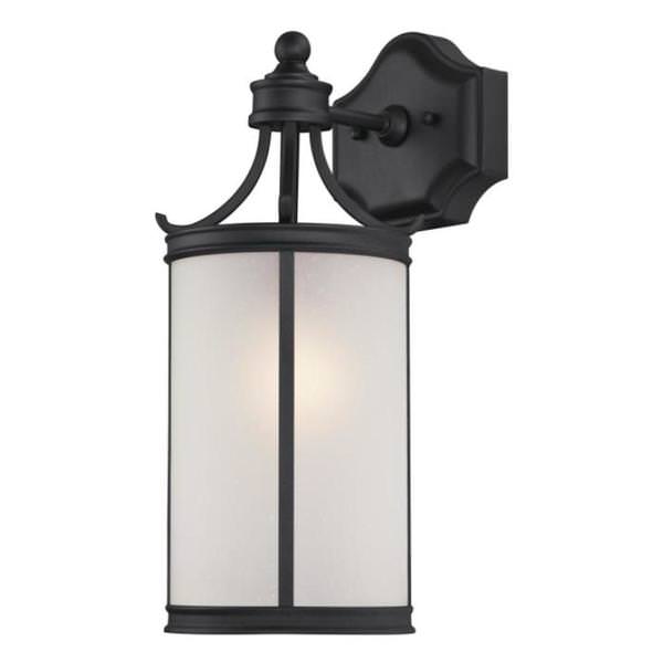 1 Light Textured Black Frosted Seeded Glass Outdoor Wall Fixture