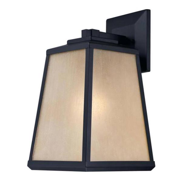 1 Light Matte Black Amber Seeded Glass Outdoor Wall Fixture
