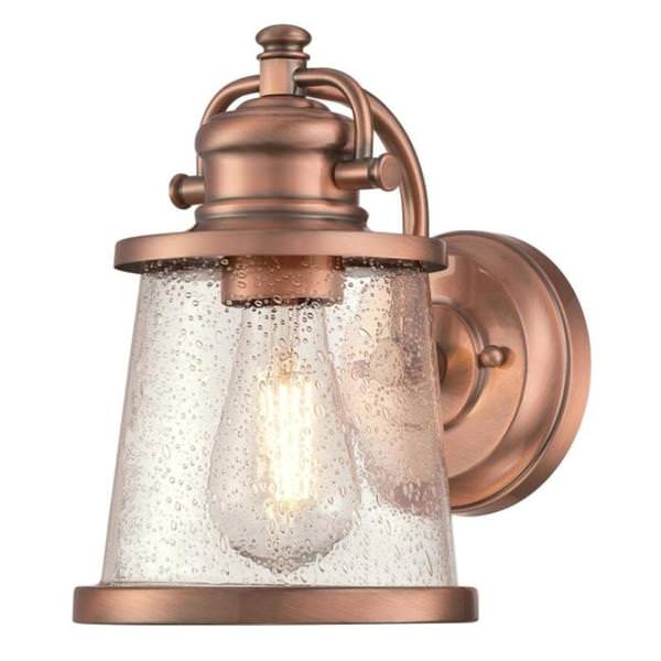 1 Light 10" Washed Copper Clear Seeded Glass Wall Light Fixture