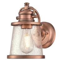 View 1 Light 10" Washed Copper Clear Seeded Glass Wall Light Fixture