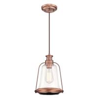 View 1 Light Washed Copper Finish Clear Glass Mini Pendant Light Fixture