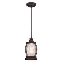 Westinghouse 1 Light Oil Rubbed Bronze Finish with Barnwood Accents Clear Seeded Glass Mini Pendant Light Fixture