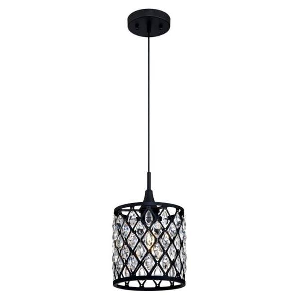 1 Light Matte Black Finish Mesh with Crystals Mini Pendant Light Fixture