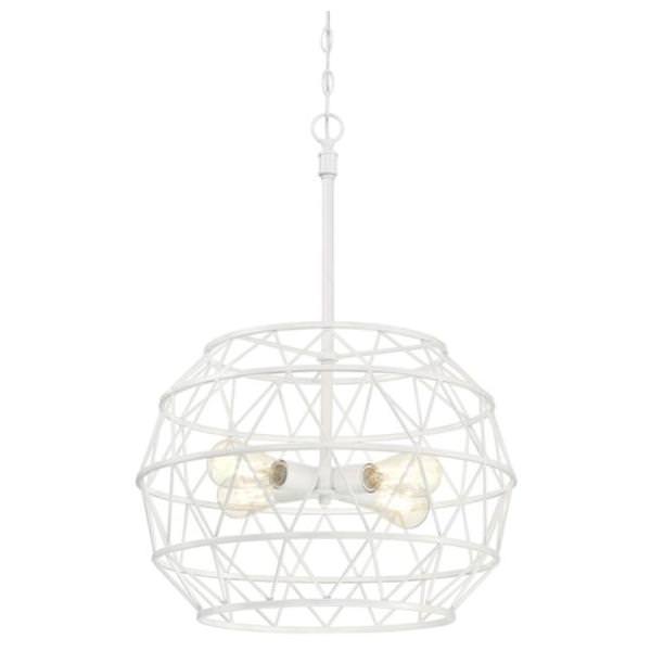 4 Light White Cage Chandelier Light Fixture