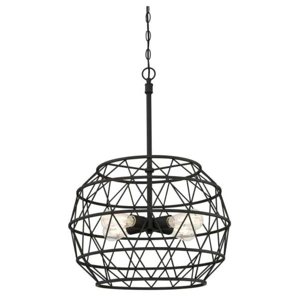 4 Light Matte Black Cage Chandelier Light Fixture