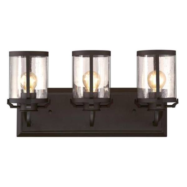 3 Light Oil Rubbed Bronze with Clear Seeded Glass Wall Light Fixture