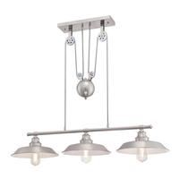 View 3 Light Brushed Nickel Island Pulley Pendant Light Fixture