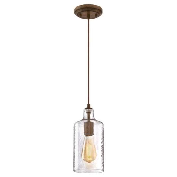 1 Light Barnwood Clear Textured Glass Mini Pendant