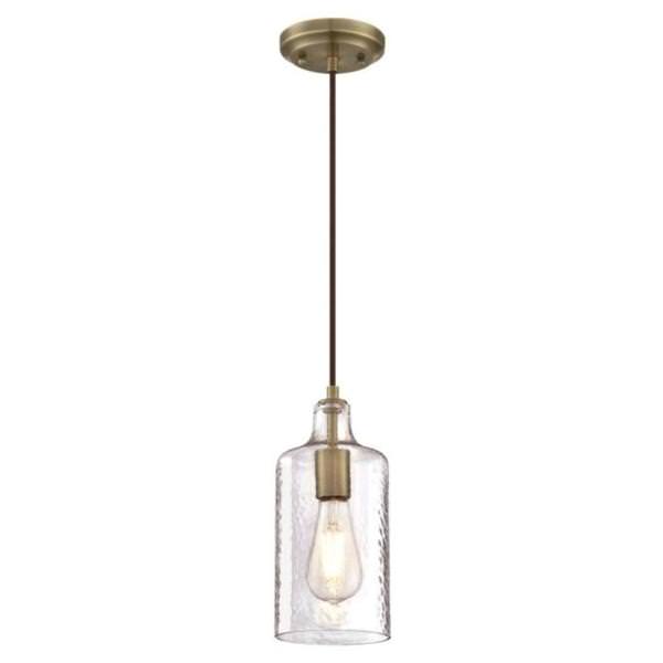 1 Light Antique Brass Clear Textured Glass Mini Pendant
