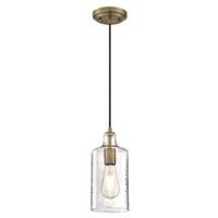 Westinghouse 1 Light Antique Brass Clear Textured Glass Mini Pendant