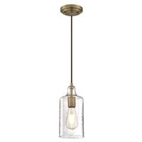 View 1 Light Antique Brass Clear Textured Glass Mini Pendant