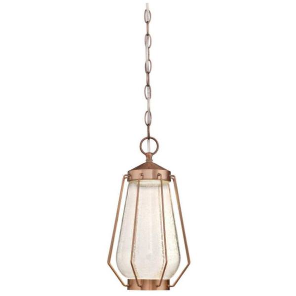 1 Light 12 watt 2700K Washed Copper with Clear Seeded Glass Outdoor LED Pendant Fixture