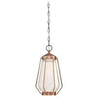 View 1 Light 12 watt 2700K Washed Copper with Clear Seeded Glass Outdoor LED Pendant Fixture