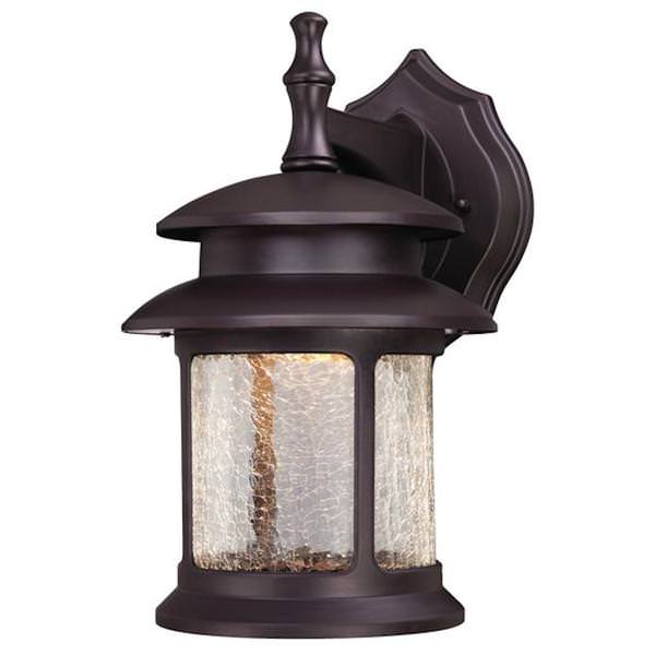 9 watt 3 LED 9" Oil Rubbed Bronze Finish on Cast Aluminum with Crackle Glass LED Wall Lantern Light Fixture