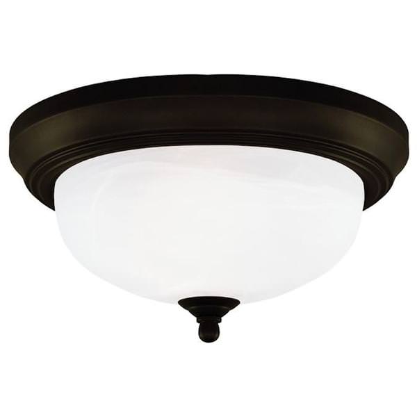 2 Light (Medium Screw Base) 13" Flush Mount Oil Rubbed Bronze Finish with Frosted White Alabaster Glass Ceiling Light Fixture
