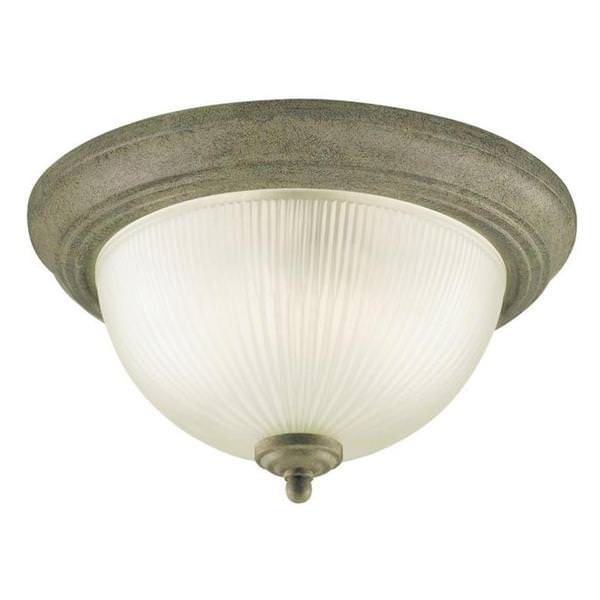 2 Light 13" Round Cobblestone Frosted Ribbed Glass Shade Ceiling Light Fixture