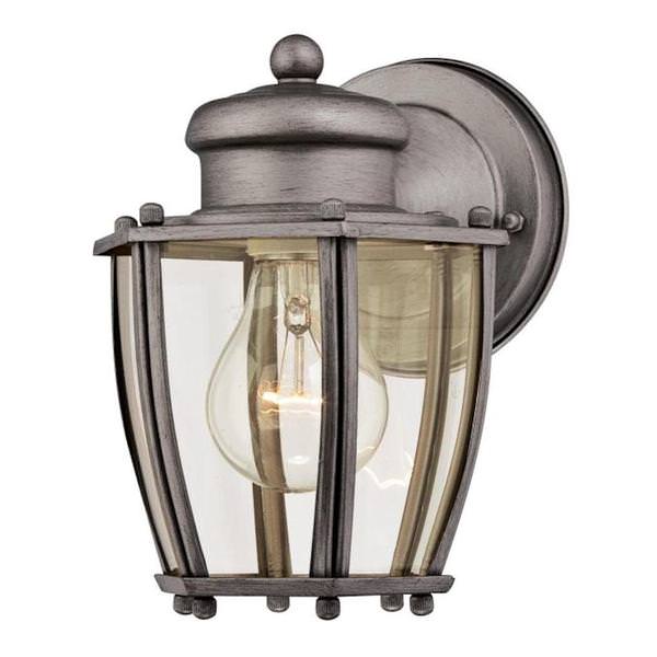 1 Light 8" Antique Silver Clear Curved Glass Panels Wall Light Fixture