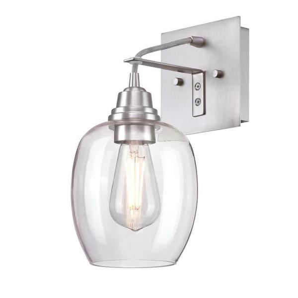 1 Light Brushed Aluminum Clear Glass Shade Wall Light Fixture