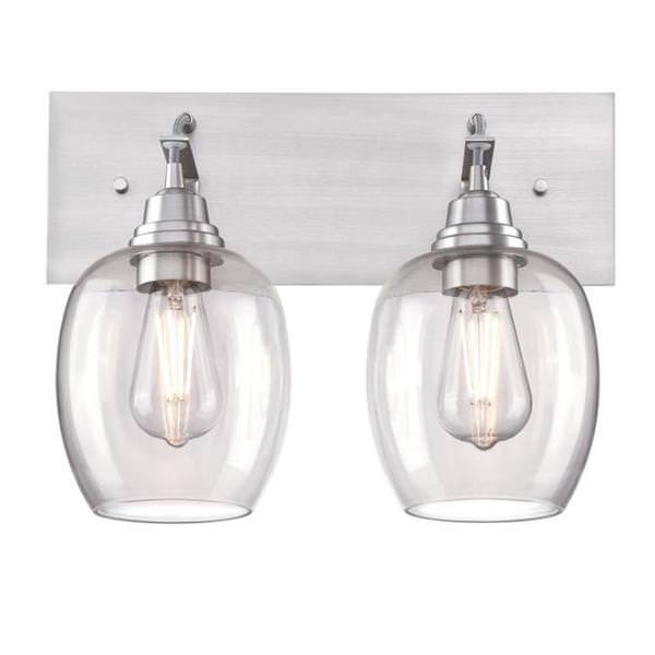 2 Light Brushed Aluminum Clear Glass Shades Wall Light Fixture