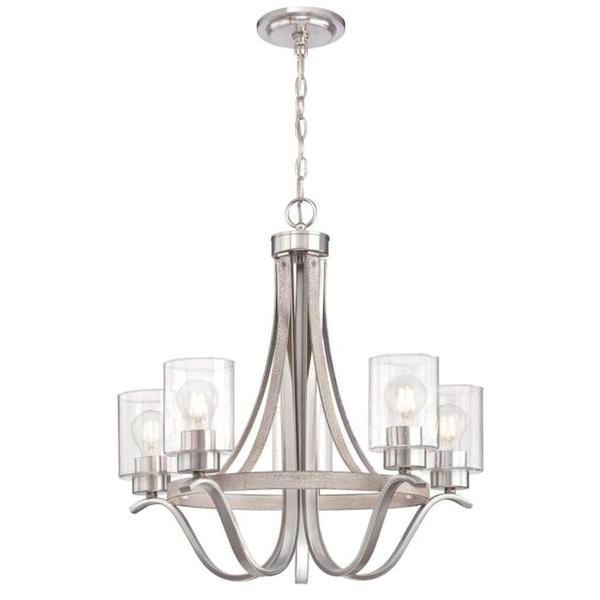 5 Light Antique Ash and Brushed Nickel Finish Indoor Chandelier