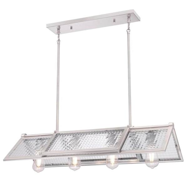 4 Light Brushed Nickel Clear Waffle Glass Chandelier Light Fixture
