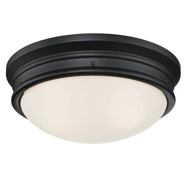 2 Light Matte Black with Frosted Glass Flush Ceiling Light Fixture
