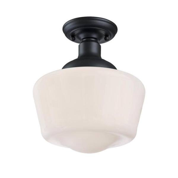 1 Light 9" Textured Black Semi-Flush Fixture
