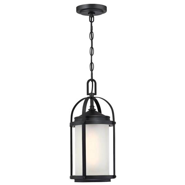 1 Light 17" Matte Black Frosted Glass Outdoor Pendant Fixture