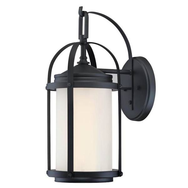 1 Light 17" Matte Black with Clear Crackle Glass Wall Light Fixture