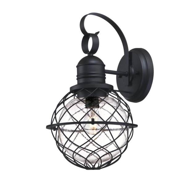 1 Light Textured Black Finish Clear Seeded Glass 