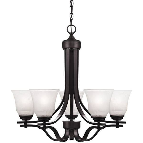 5 Light (Medium Screw Base) 24.6" Wensley Oil Rubbed Bronze Finish with White Alabaster Glass Chandelier Light Fixture