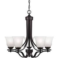 View 5 Light (Medium Screw Base) 24.6" Wensley Oil Rubbed Bronze Finish with White Alabaster Glass Chandelier Light Fixture